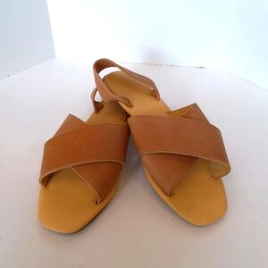 NISOLO  All - Day cross strap camel brown leather sandals flats